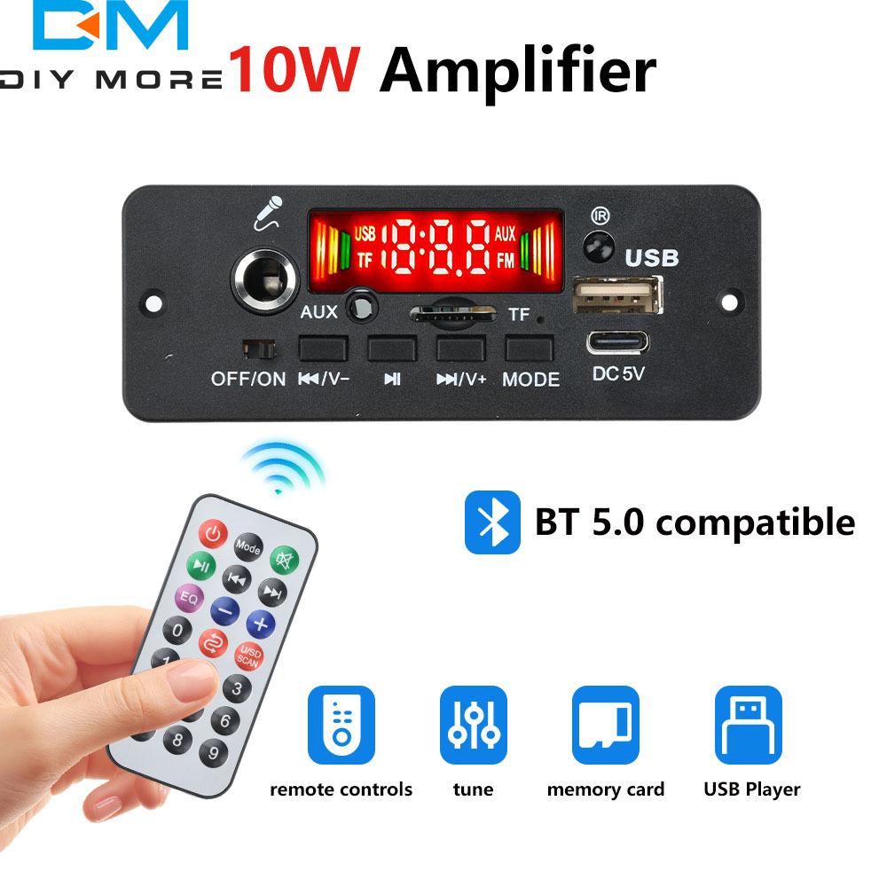 5W+5W Digital Amplifier MP3 Decoder Board DC 5V Bluetooth 5.0 FM Support Microphone Car MP3 Player with Remote Controller