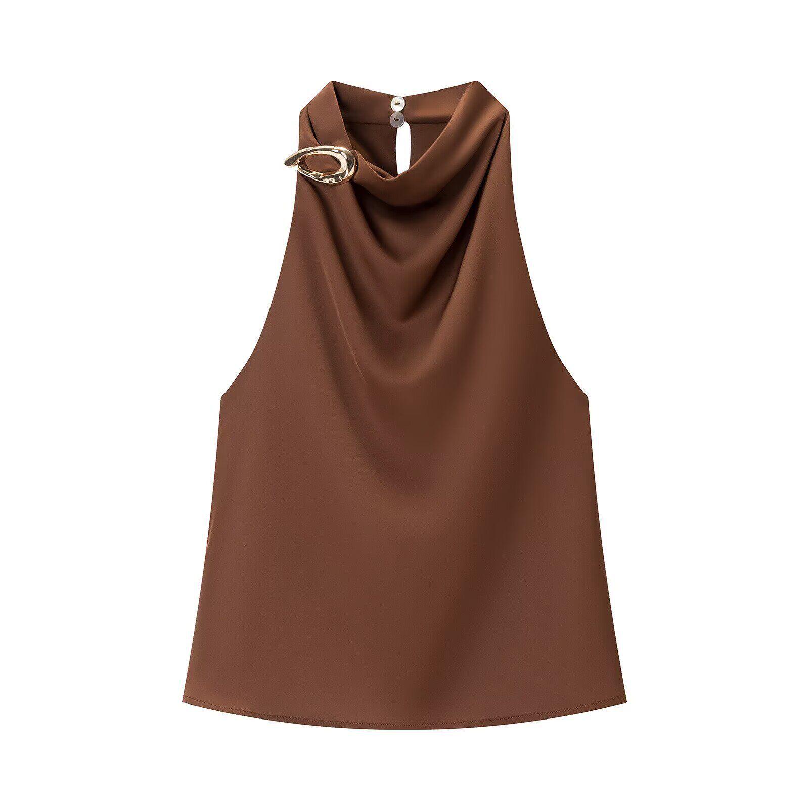 

European Style Women s Autumn Halter Neck Top with Versatile Accessories - 2025 Design Sense Medium кавовий