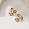 Stainless Steel Five-Petal Flower Pearl Enamel Stud Earrings for Women