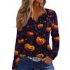 Haut T-shirt Décontracté Mode Femme Imprimé Halloween Col en V Bouton Bordure Manches Longues