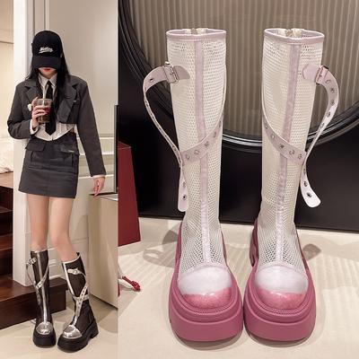 Mesh Breathable Sandals Women Knee High Heels Cool Boots Sandals Designer  Summer Platform Shoes Walking Mujer Zapatos Pumps