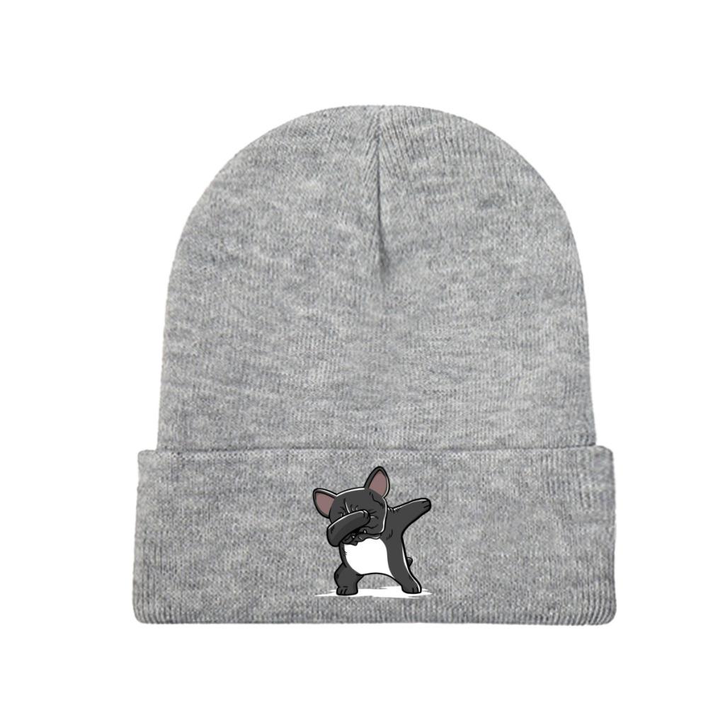 Dabbing Francouzský buldoček Funny Knitted Caps Dámské Unisex čepice podzimní zimní čepice Polyester zateplené čepice