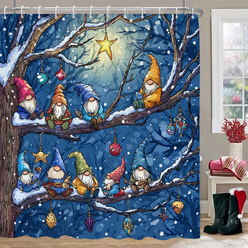 Santa Claus elves Shower Curtain, Bathroom Curtain, Merry Christmas Shower Curtain, home decoration Christmas Curtain with Hook
