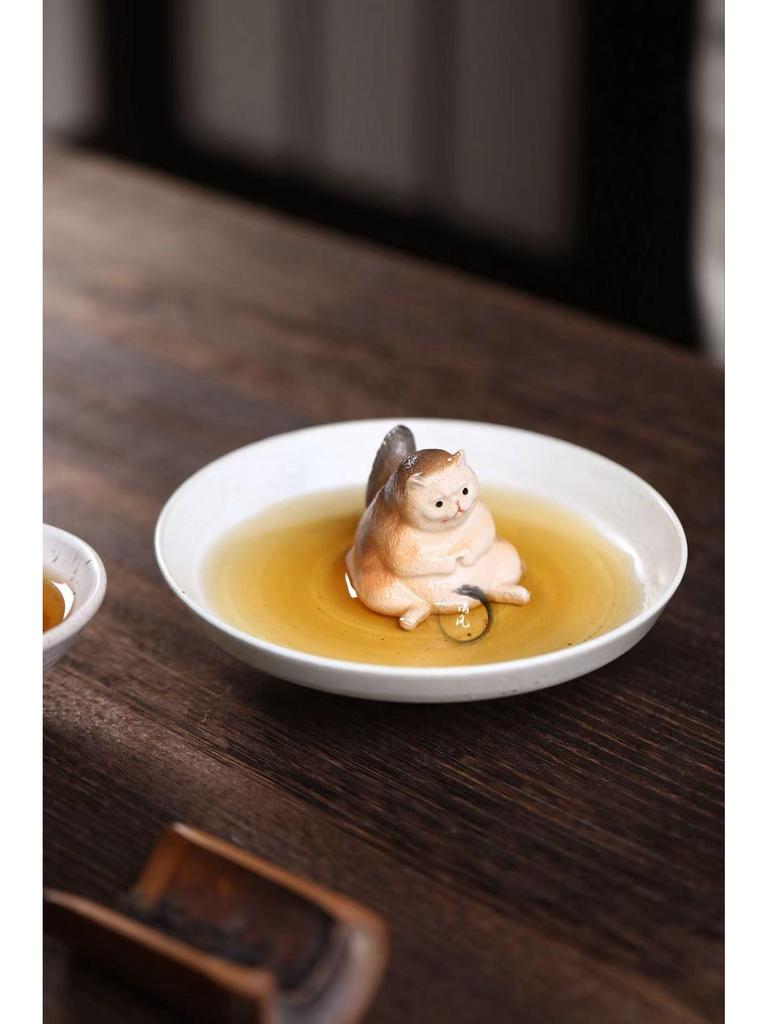 Yixing Zisha "Lucky Garfield Cat" Tea Pet - Cute, Soft, and Creative Healing Ornament