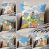 Cartoon Cute Cat Picture With Fresh Pillow Case Anti-dustmite Pillowcase Invisible Zipper Silky Short Plush Sofa Cushion Cover