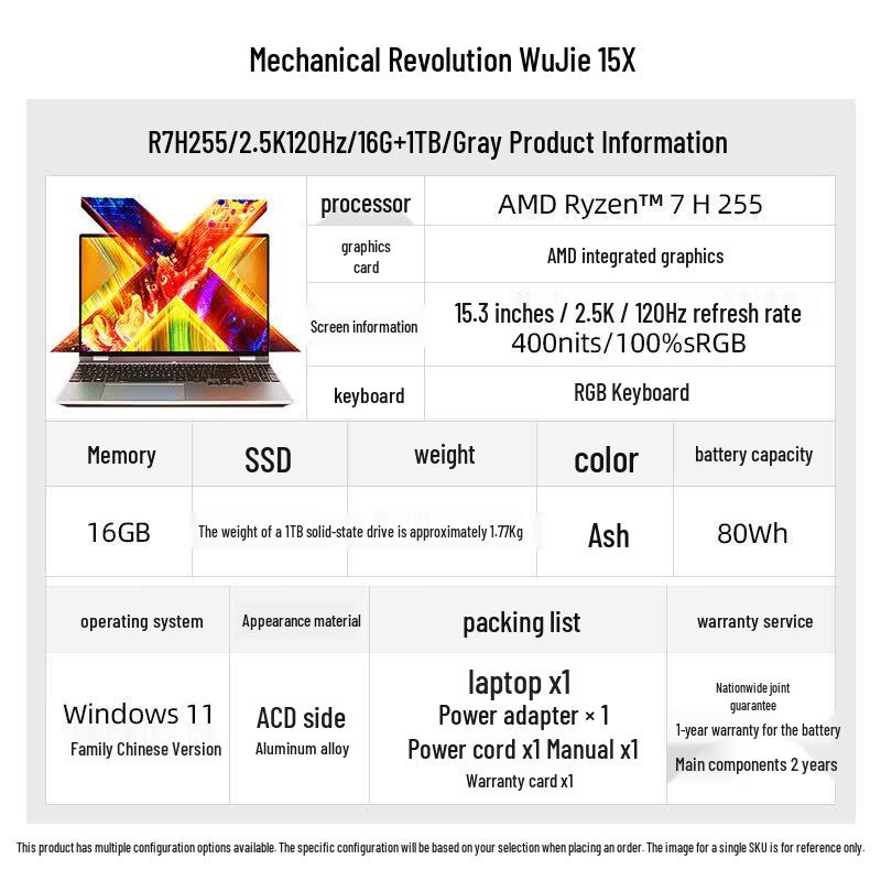 Mechrevo Wujie 15X Laptop (CN version) 16 гб озу/1 тб ssd/серый