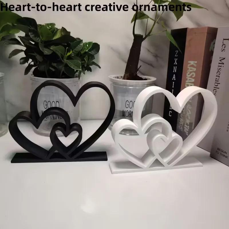 New Heart-to-Heart Statue - Black & White Love Ornament, Desk & Bookshelf Decor, Valentine’s Gift, Home Decoration