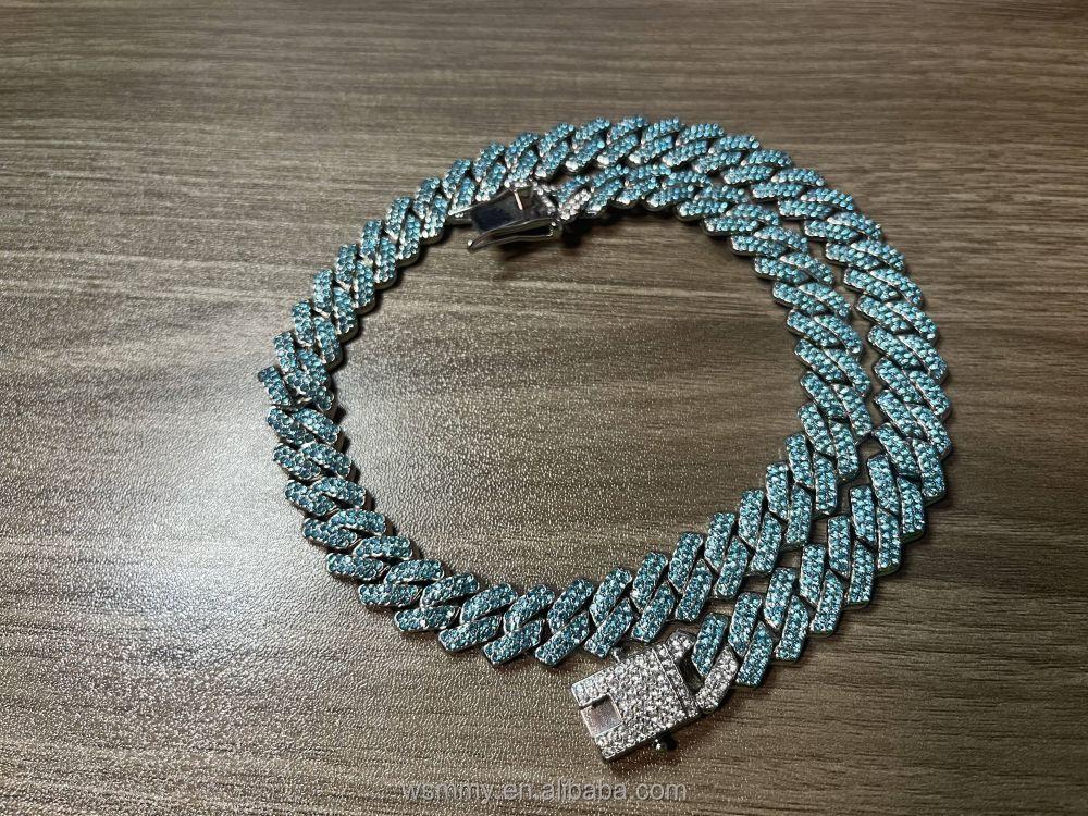 New Design Rhinestone Diamond Necklace for Men Mixed Inlaid Gold Iced Out Baguette Cuban Link Chain