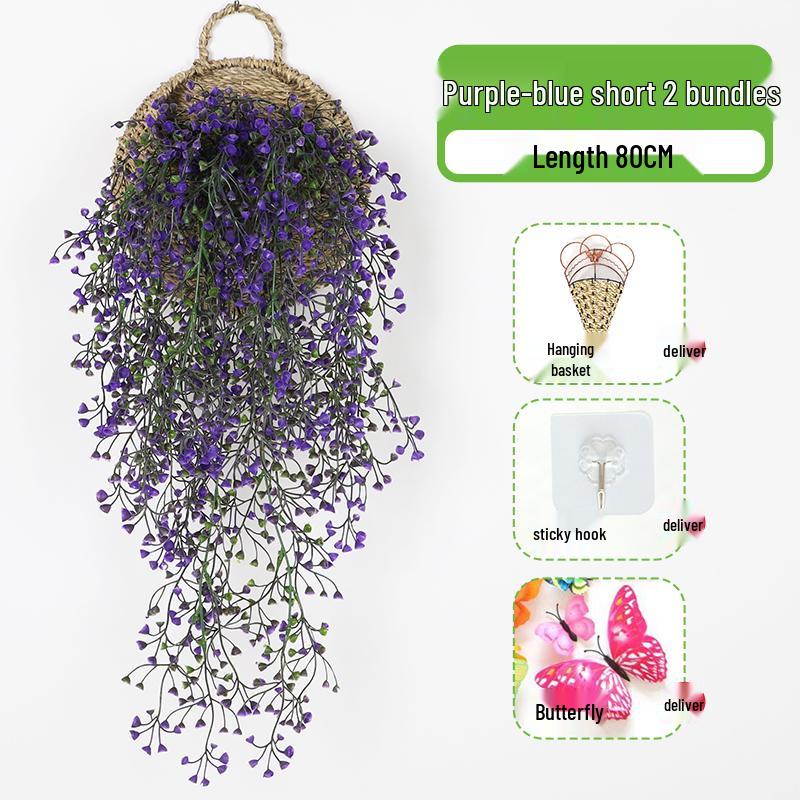Wall-Mounted Artificial Hanging Vines with Spider Plant in Basket for Living Room Decor