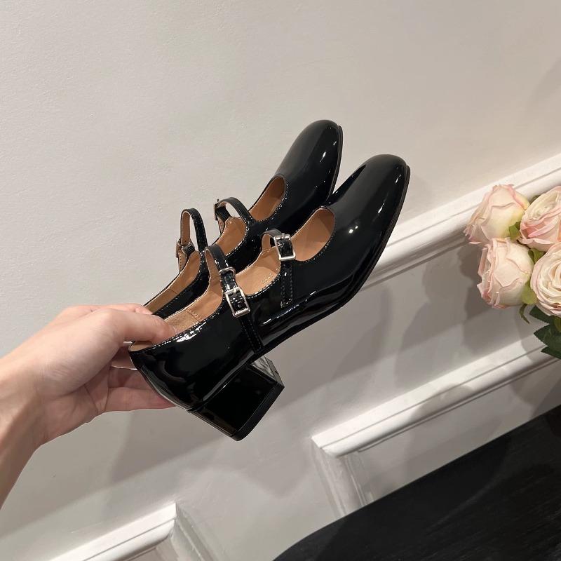 Autumn new leather beautiful light mouth single temperament shoes women's silver little Mary Jane medium thick heel