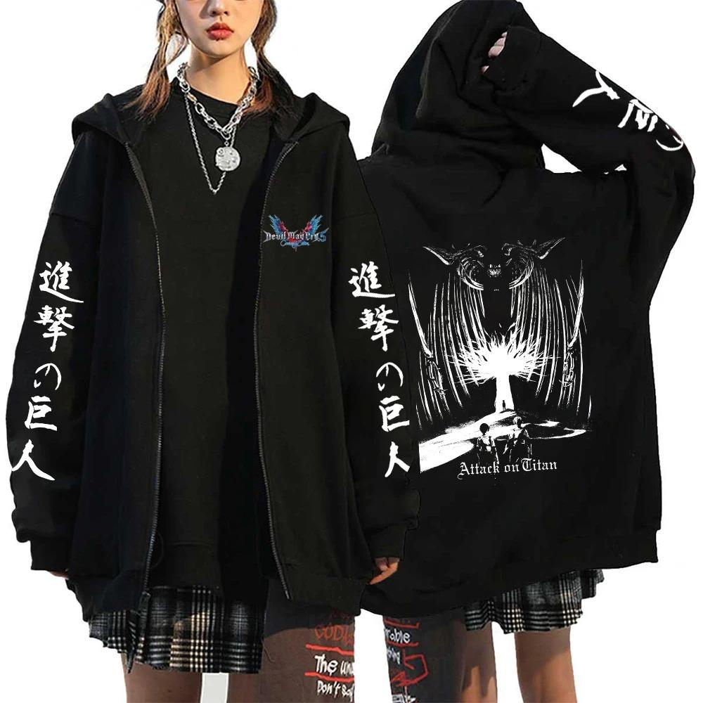 2025 Women's Sportswear Paired with Anime Hooded Warm Zipper Sweater Printed Original Design