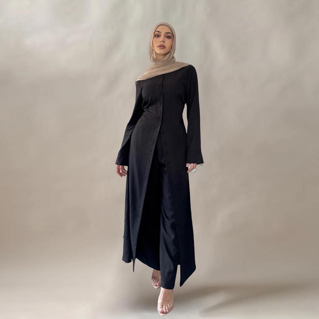 Loriya Dubai Solid Color Button Two-Piece Set LR945