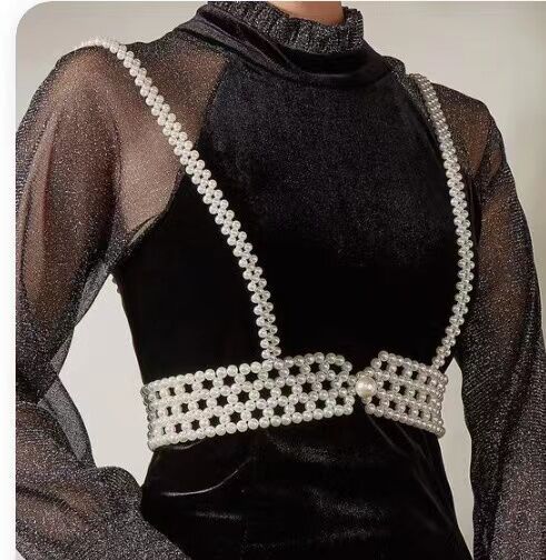 French Heavy-duty Personalized Body Chain Beaded Braided Sweet Cool Nightclub Sexy Internet Celebrity Body Chain