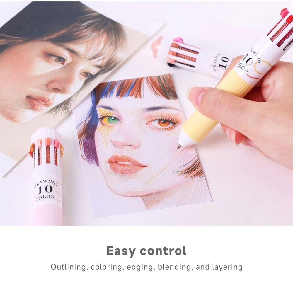 6Pcs/Set Multi-Function Colored Pens 10-in-1 Multicolor Pens  for Painting Study Marking