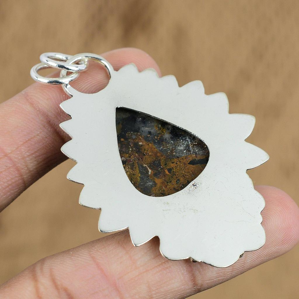 Geschenk für Frauen Anhänger 925 Sterlingsilber Natürlicher Goldener Pietersit Edelstein