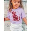 Children's round neck cat pattern T-shirt, fashionable short-sleeved casual top, suitable for children to wear.