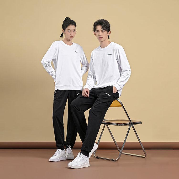 Li Ning Badminton Series Casual Comfortable Letter Logo Printed Round Neck Pullover Sweatshirt Unisex Sweatshirt White AWDUB81-2