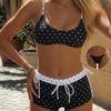 Set Bikini Două Piese cu Imprimeu Buline și Pantaloncini Set Trei Piese Elegant Modest