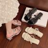Beautiful silver high-heeled cool slippers, open-toed summer wear with bow temperament thick-heeled sandals