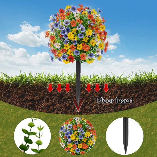 Artificial Violet Topiary Ball UV Resistant Violet Blooms Fake Evergreen Plants Flowers Brush with Ground Spike for Outdoor Indoor Garden Decor