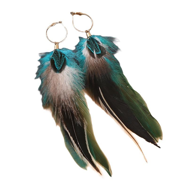 Exaggerated personality long feather earrings women's bohemian temperament retro vacation fringed earrings