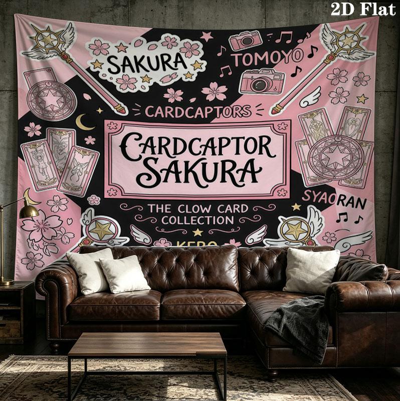 Cardcaptor Sakura Wall Tapestry Aesthetic Wall Hanging Printed Fabric Blanket Decorative Tapestries For Bedroom Living Room Home Decor