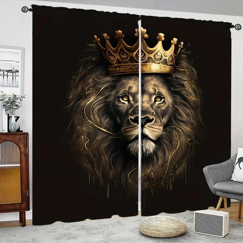 Lion Curtains, Pole Bag Decorative Bedroom, Living Room and Study, Home Decoration, Decoration Curtains