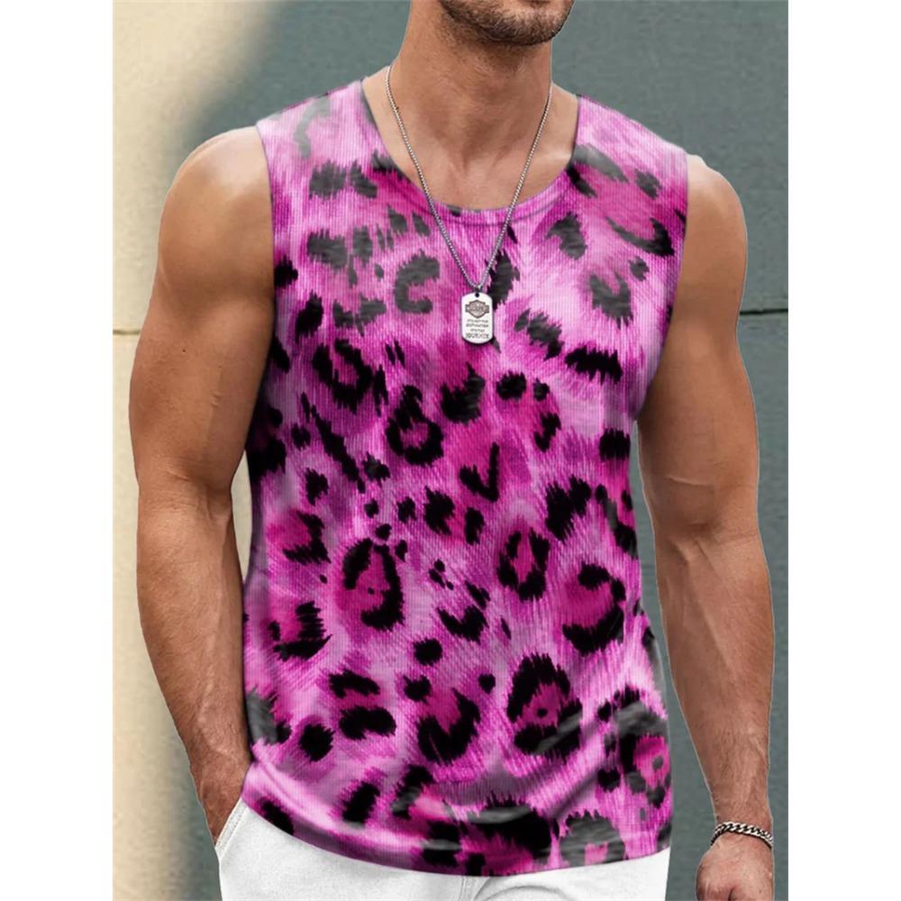 Modne topy bez rękawów w panterkę dla mężczyzn, letnie, modne, bez rękawów, z nadrukiem 3D, streetwear, kamizelki, fajne, oversize, oddychające koszulki topy