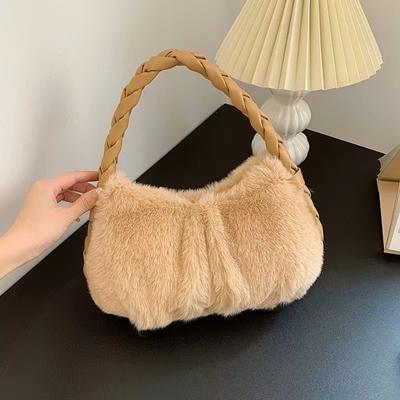 Autumn and Winter New Braided Underarm Plush Bag Cute Simple Niche Design High Sense Large Capacity Versatile Women's Bag
