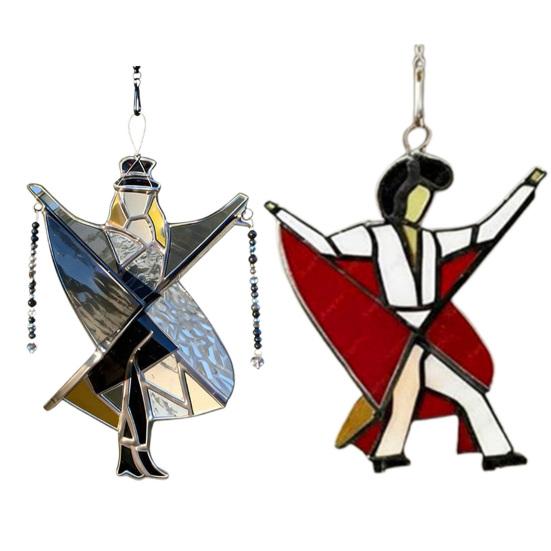

2/4Pcs Acrylic Dancing King Hanging Decoration Handmade Stained Glass Dancer Girl Ornament Spinner Sun Catcher Outdoor Garden Yard Window Decor