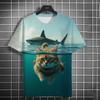 Summer Round Neck Ocean Cat Pattern 3D Print Top Fashionable Casual Short Sleeved Men's T-shirts