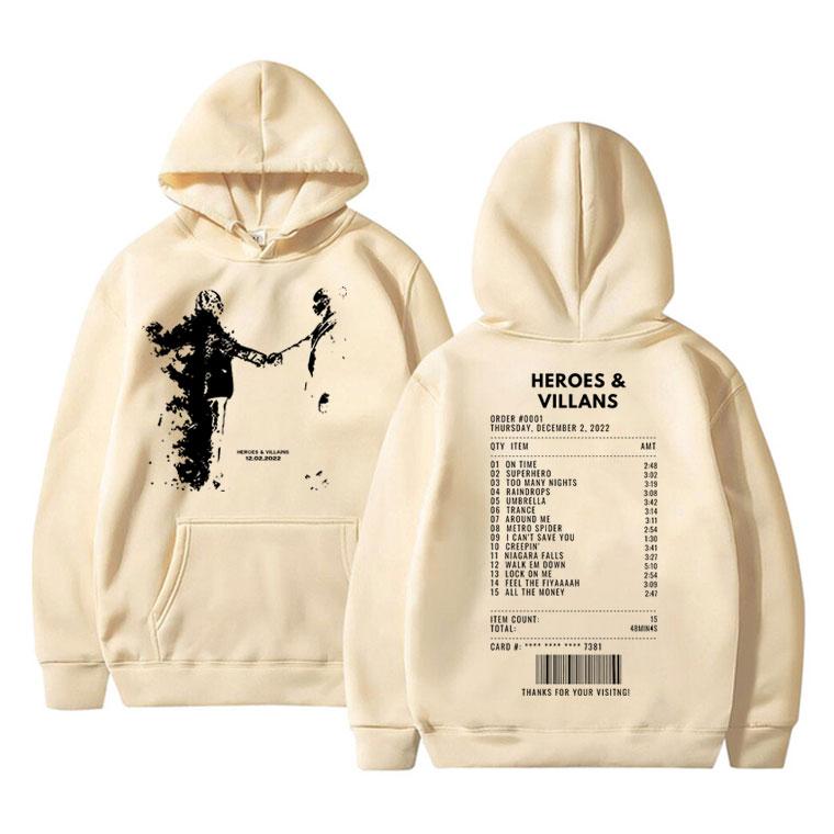 Rapper Metro Boomin Heroes & Villains Oboustranný potisk Mikina Pánská Hip Hop Oversized Mikina Pánská Módní Trend Streetwear