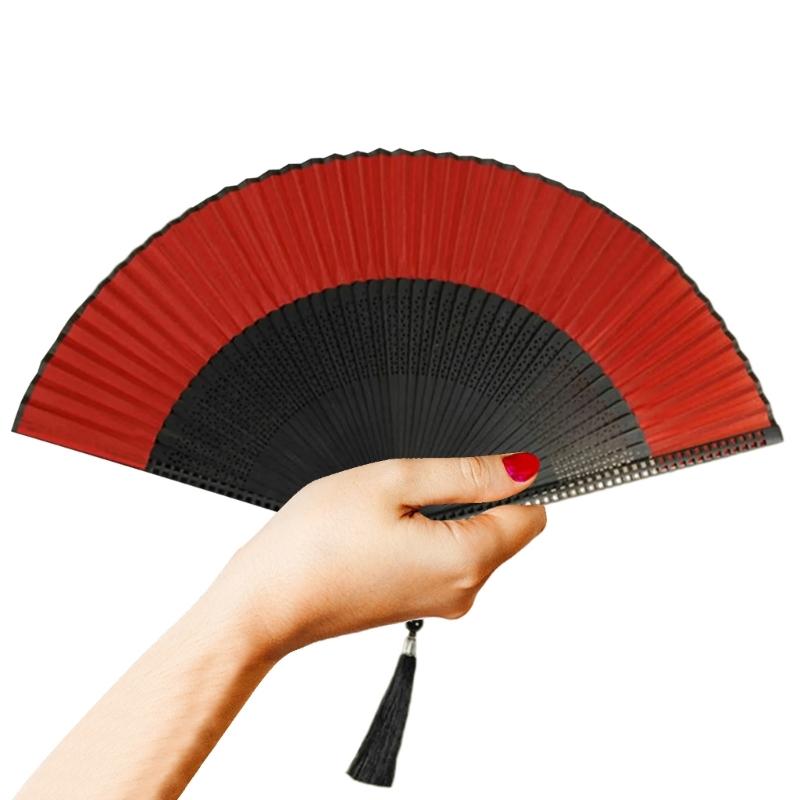 Handfläkt i siden och bambu Slät och bekväm Kinesisk trä hopfällbar fläkt