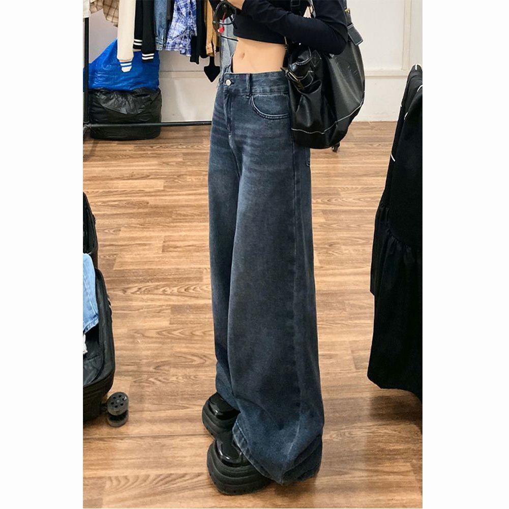 Women s High Waist Retro Hong Kong Style Wide Leg Jeans - Trendy Streetwear Small