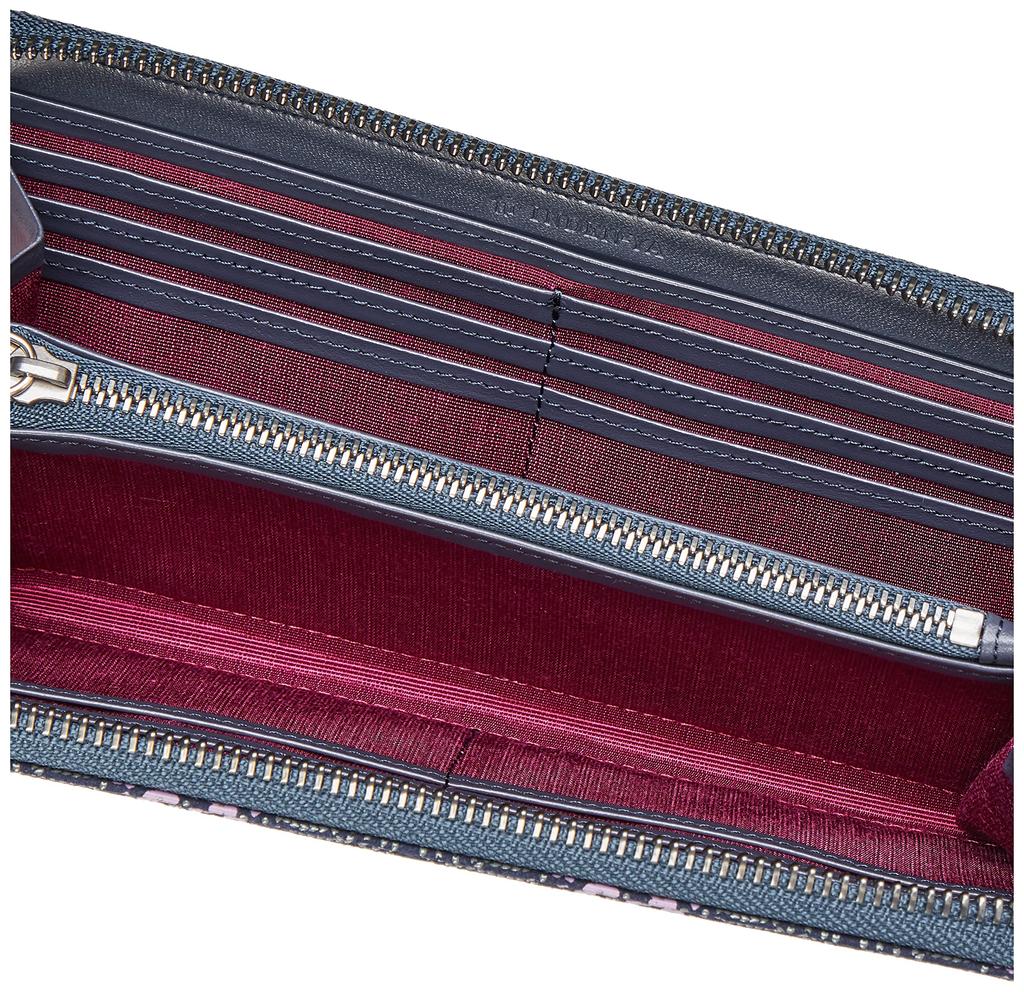 Indenya Misono Round Zipper Long Wallet Navy Blue with Gray Lacquer and Purple No. 8011, Chintz, Women's
