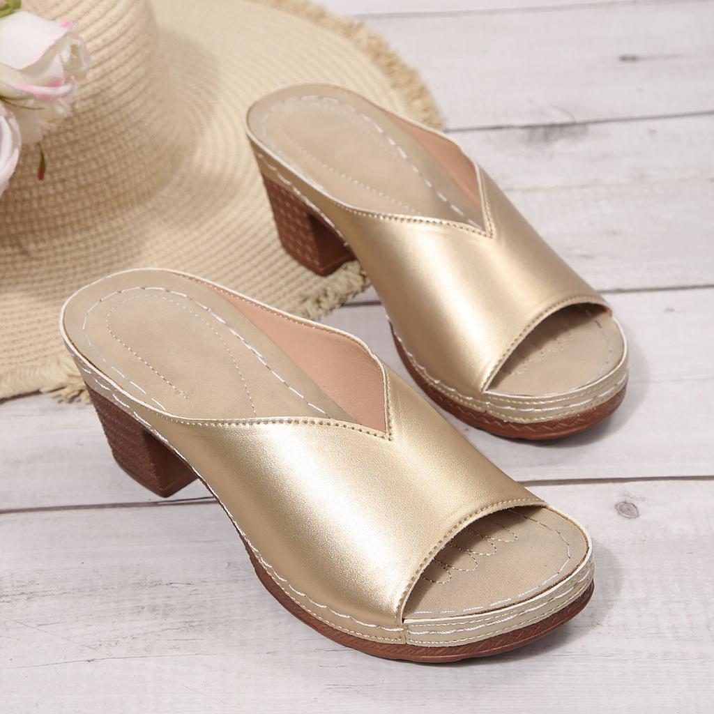 Comemore Summer Peep Toe Sexy Lightweight 7cm High Heel Slippers Fashionable Shallow Mouth Comfortable Casual Slides for Women