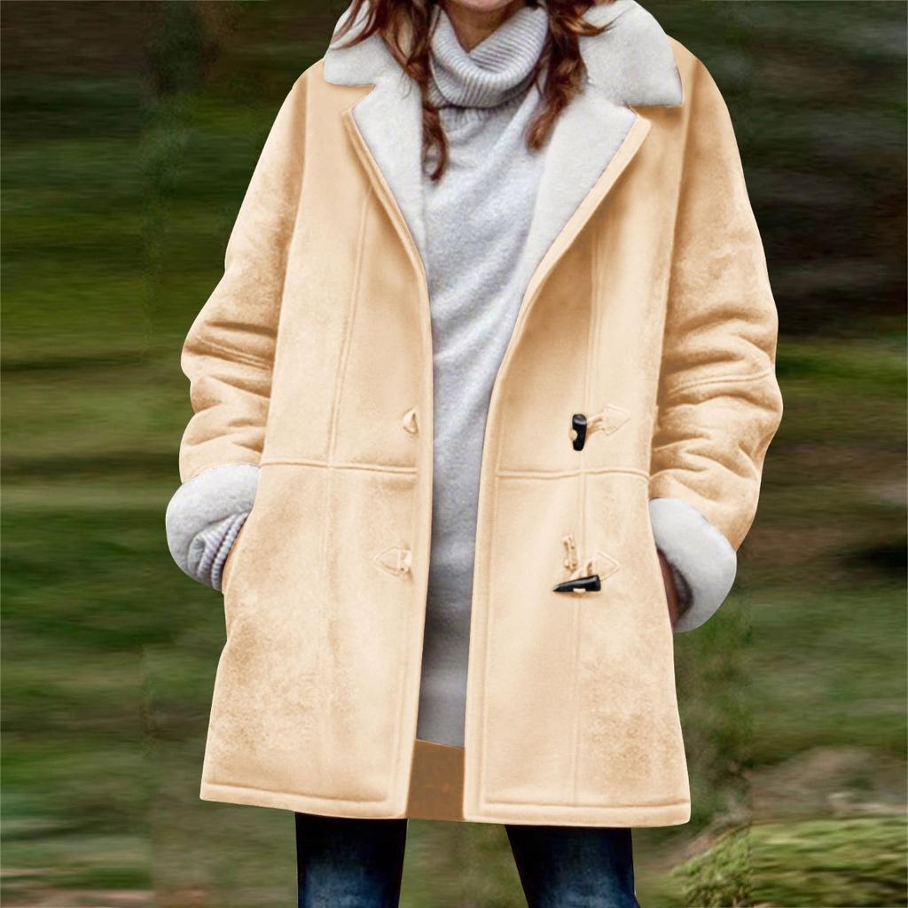New Women's Solid Color Mid-length Loose Casual Fleece Thickened Warm Coat For Fall Winter, European & American Style Crossborder Outerwear