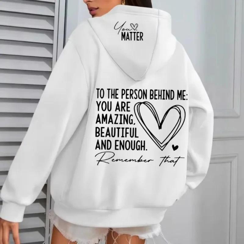 Heart Print Women's Casual Fleece Hoodie with Pockets