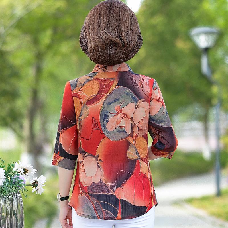 Dámy středního a staršího věku, volné, plus size tričko s potiskem, ležérní stojáček