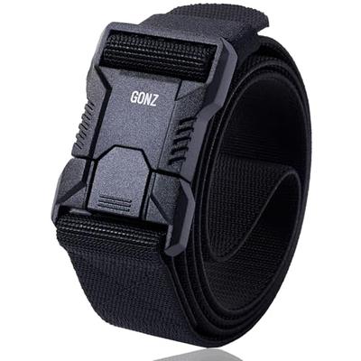GONZ Men's Tactical Golf Belt with Quick Attach and Remove Buckle, Stretchy and Easy To Wear (Black)