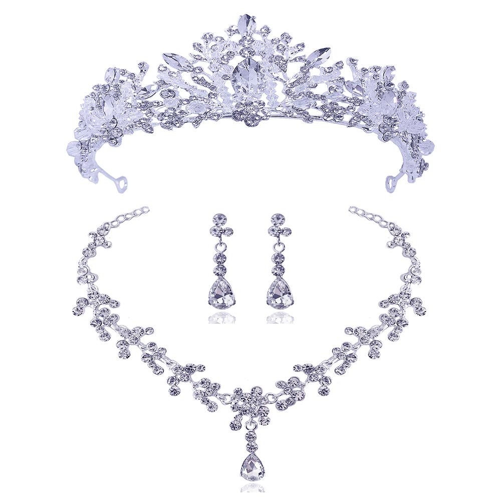 

Bridal Crown Tiara New Wedding Dress Crown Necklace Three Piece Set Girl Performance Birthday Gift Hair Accessories