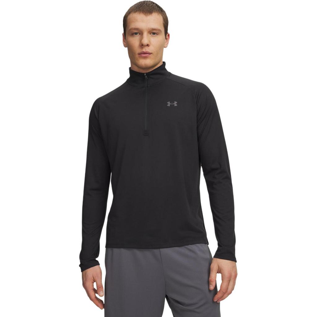 Under Armour Solid Color Half-Zip Running Training Fitness Long Sleeve T-Shirt Men Tops Black 1328495-001