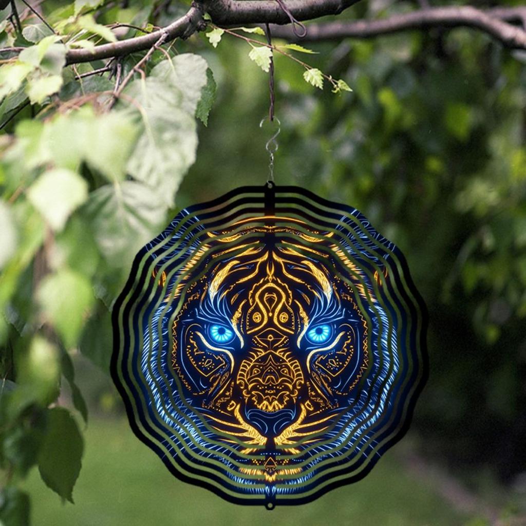 10 Zoll Tiger-Thema Windspiel für Garten Terrasse Elegante Außendekoration Hängende Kunst Geschenk für Freunde Frühling Sommer Leuchtet auf