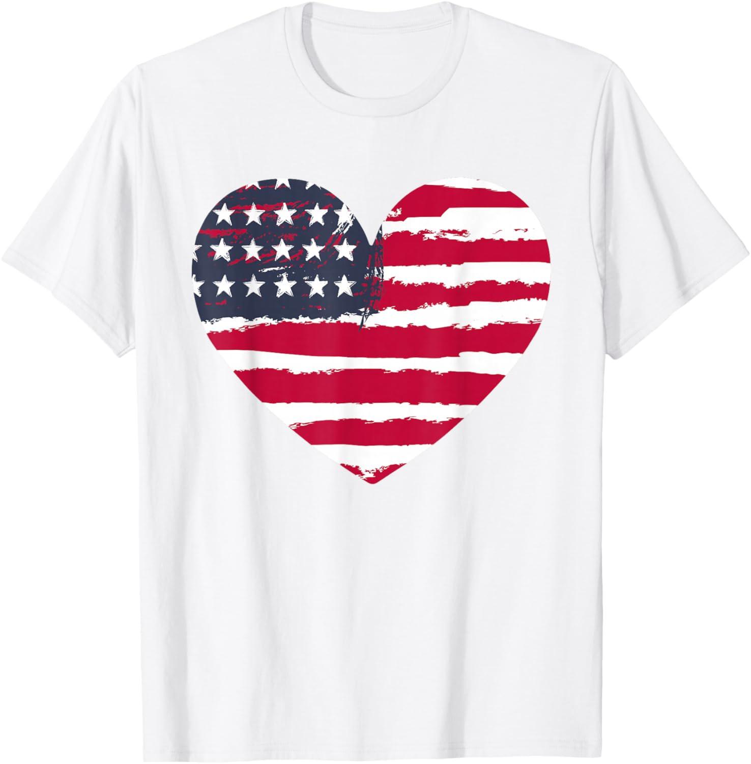 

Patriotic Girl American Flag Heart 4th July Red White & Blue T Shirt S разноцветный