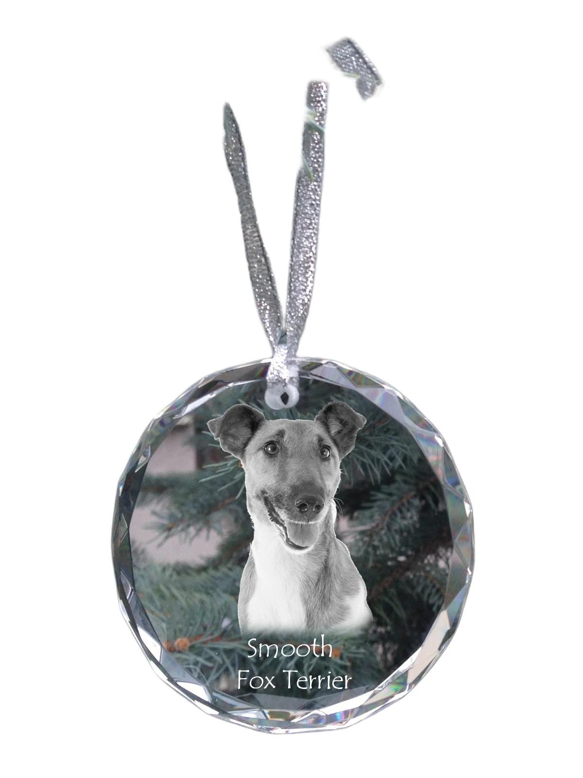 

Fox Terrier Smooth - crystal bauble with a photo, dog photo in crystal, personalized Christmas tree ornament by Art-Dog brand прозорий