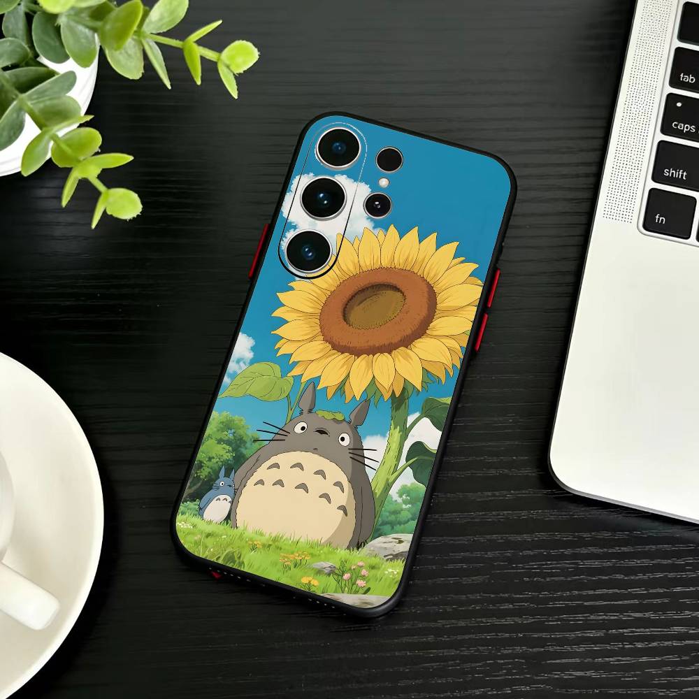 Kreslený E-Totoro-ES Pouzdro na telefon pro Samsung S26,S25,S24,S23,S22,S30,S21,Ultra,Plus,FE 5G Černý měkký kryt