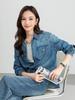 Yi Fei Women's Loose Casual Denim Shirt, Slimming Versatile Long Sleeve Retro Jacket - 2026 Spring Collection
