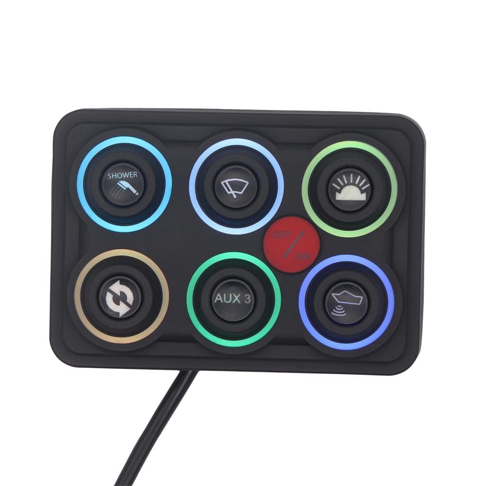 8-Color Adjustable Backlight 6 Gang Switch Panel Circuit Control Relay System Box Touch Control Panel for Boat Jeep UTV Caravan