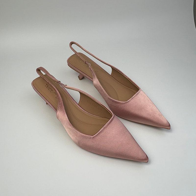 Fashion Fashion Silk Women Medium Heels Sandals Shoes Female Pointed Toe Footwear Shallow Ladies 3.5CM Heels Sandals Slip On Shoes Pumps