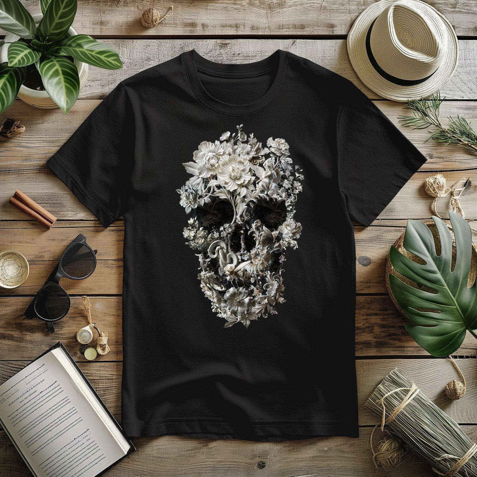 Floral Skull Graphic Tee - Bella Canvas Gothic Art Shirt XL